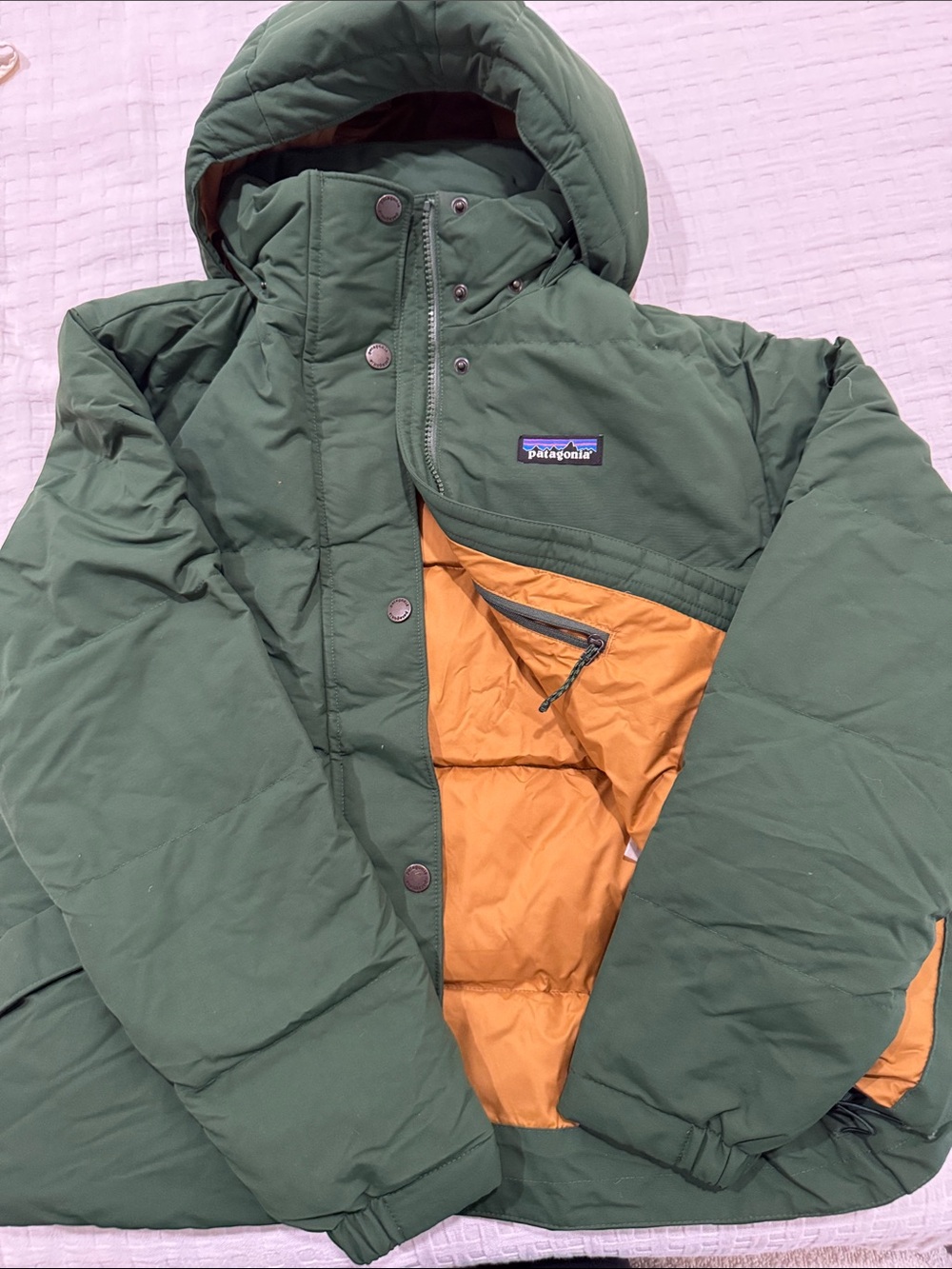 Patagonia Forest Green Jacket with Orange Interior